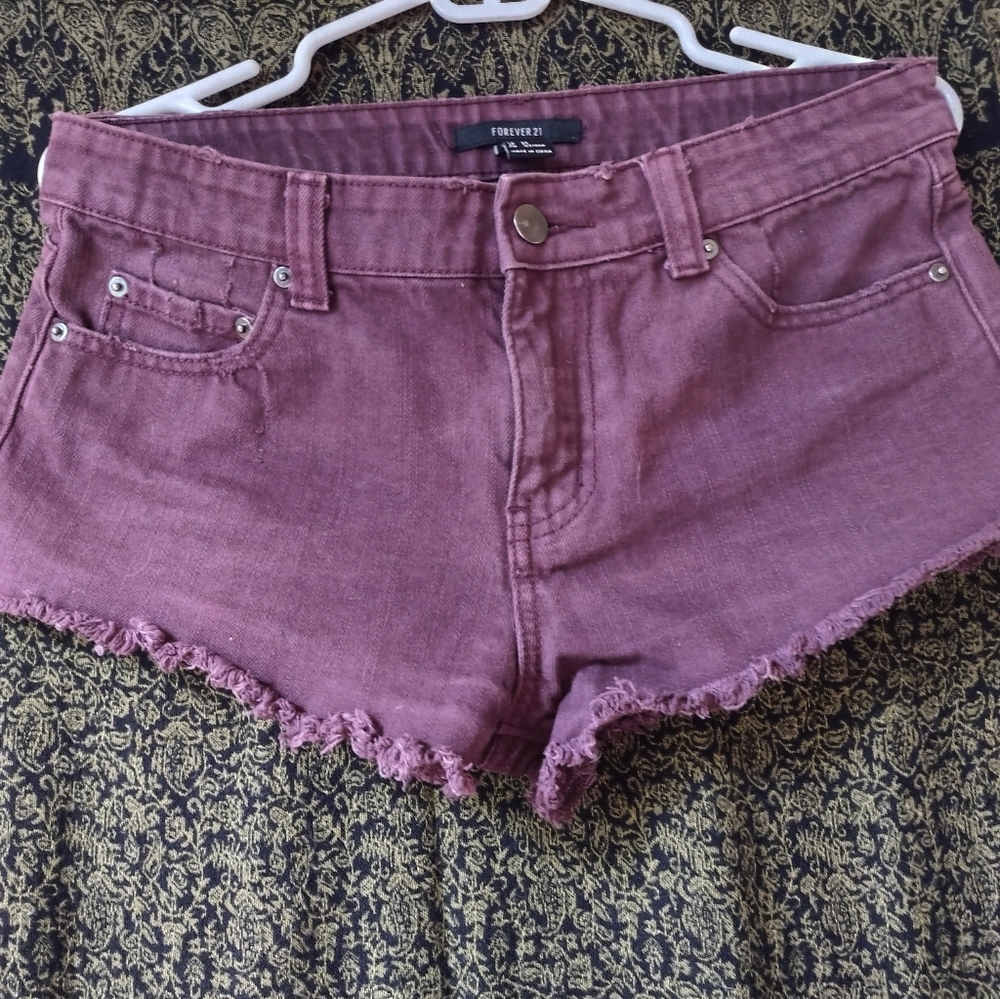 Maroon denim cut offs